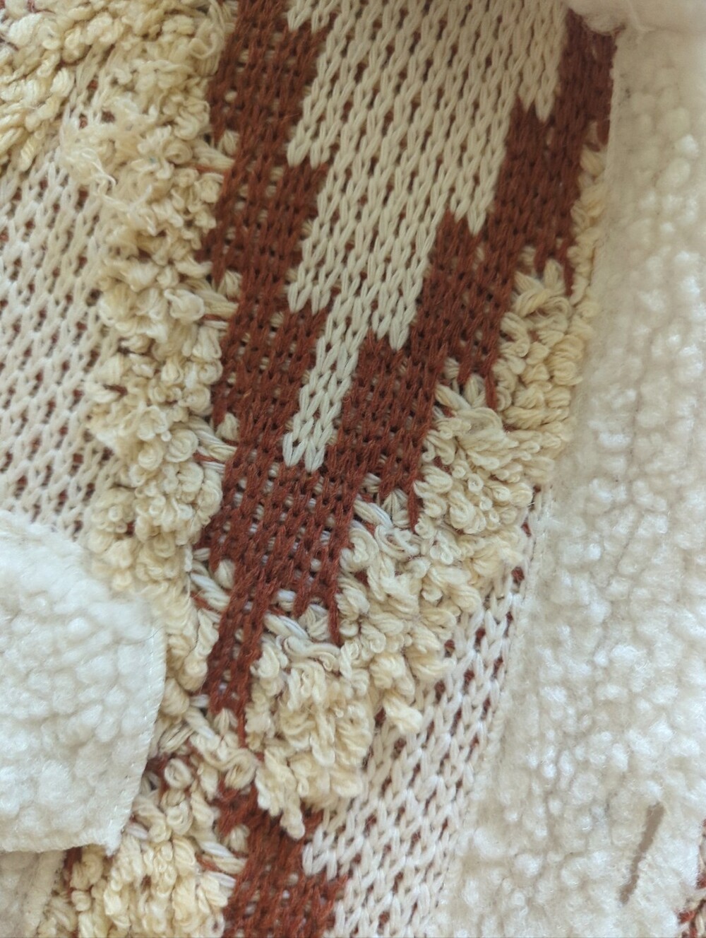 ON BLUE Yellowstone Aztec Ski Lodge SWEATER jacket WESTERN Rust Wht Knit Sz Lg - Picture 7 of 9